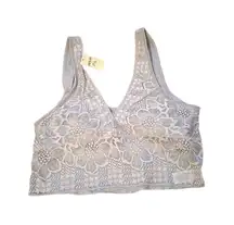 Aerie‎ Gray Floral Lace Ribbed Pullover Sports Bra Sz L NEW