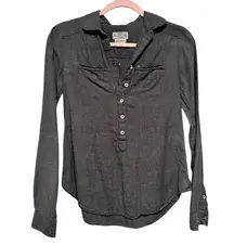 OBEY PROPAGANDA GRAY HALF BUTTON COLLAR LONG SLEEVE SHIRT TOP XS