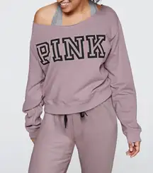 Victoria's Secret Pink Everyday Lounge Open Neck Crew Fleece Sweatshirt  Size XL