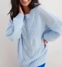 Aerie Sweater Oversized Cable Knit Baby Blue Size Small