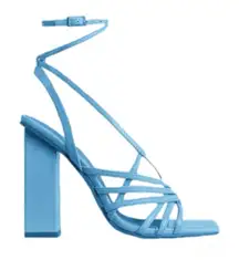 EGO Square Toe Strappy Sandal Heel Aqua Patent Square Block Heel Sz 8