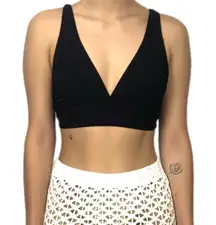 Catalina Women's Sz M 8/10 Plunge Bikini Top V Neck Tie Back Black Swimsuit Top