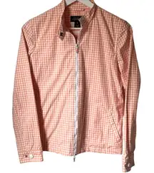 Jones New York Gingham Peach Zip Front Windbreaker Cottagecore Rain Jacket Sz S