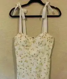 White with yellow floral mini dress, sweetheart, boho, festival, cottagecore