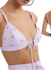 NWT For Love and Lemons Roxie Grommet Lavender Bralette Size Small Vegan Leather