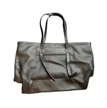 Tahari Black Leather Tote Bag With Double Handles & Front Pocket