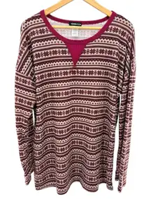 Heimish USA Fair Isle Thermal Top 2X Burgundy Pink Long Sleeve Knit Shirt NWOT