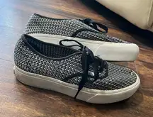Van’s Authentic Platform 2.0 Black and White Knit Plaid Sneakers, M7 W 8.5