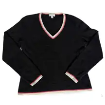 Charter Club Cashmere Retro Varsity Stripe V-Neck Soft Preppy Rockabilly L Y2K