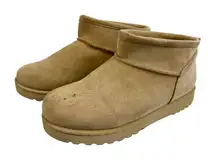 SO Goods for Life Tan Faux Suede Fur Lined Short Ankle Boots Womens Size 7.5