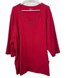 Catherines Red Rhinestone V Neck 3/4‎ Sleeve Knit Top Size 4X
