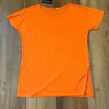 NWT Ekouaer Swimsuit Cover Up Womens Small Neon Orange Cropped Side Splits