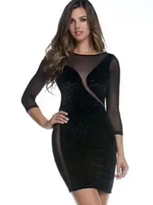 Fredericks of Hollywood Black Sparkle Bodycon Illusion Mini Dress Womens Medium