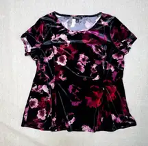 Roz & Ali | Petite Black and Purple Floral Velvet Top | PXL