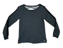 Fabletics womens small sweatshirt open back lace gray active gym lulu athleta bl