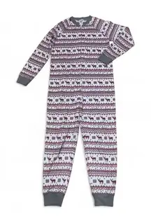 P.J. Salvage Womens Medium Deer Fair‎ Isle Holiday Pajama One Piece Jumpsuit