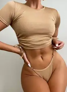 ribbed ruched t shirt bikini set