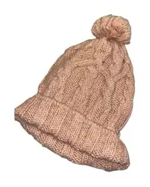 Universal Thread Pink Cable Knit Pom Pom Fleece Lined Beanie Hat One Size Cozy