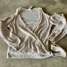 Buckle Blouse Cream Wrap Cold Shoulder with Lace