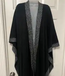 Black & Silvery Shimmery Open Sweater w/ Fringe