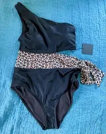 Dixperfect 1pc Swimwear Belt Bow Tie leopard print Size M Removable Pads New