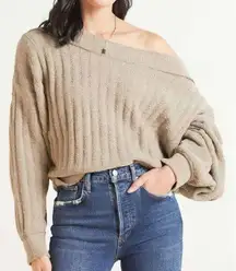 Free People Sweater Womens XS Beige Cabin Fever Off Shoulder Dolman Sleeve Cozy