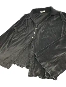 Zeagoo Women's‎ Black Pleated Button-Down Shirt Long Sleeve Dressy Top size L