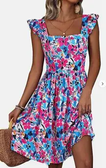 Loemes Summer Cute Floral Flowy‎ Knee Length Sundressses Beach Dress