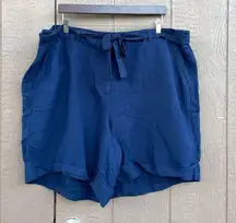 NWT Lane Bryant Womens Shorts Navy Blue Belted Linen Blend Plus Size 22 24