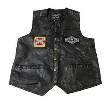 Navarre Italian Stone Biker Vest w/Patches Womens Size L Genuine Black Leather