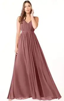 Azazie Blythe A-Line Pleated Chiffon Floor-Length Dress Desert Rose