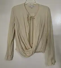 Diane von furstenberg silk ivory beige drape front long sleeve blouse size us 4