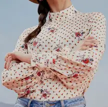 NWT ModCloth A Grace Of One’s Own Stand Up Collar Ruffle Sleeve Floral Top Sz XS