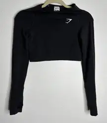 Gymshark Vital Seamless 2.0 Long‎ Sleeve Crop Top Sz S Black Marl Athleisure Gym