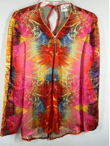 B7 Joseph Ribkoff Women 1/2 zip satin blouse top size 10