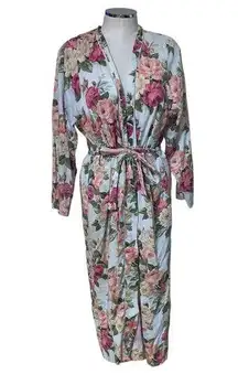 Christian Dior  Vintage White Floral Print Belted Long Sleeve Lounge Robe