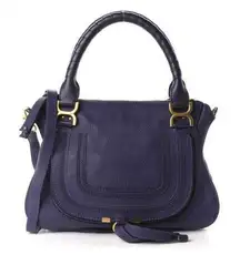 Chloé Chloe Marcie Medium Double Carry Satchel Bag Storm Blue Calfskin