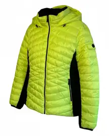 Calvin Klein Women Performance Puffer Jacket XL Mixed Media Neon Yellow Black
