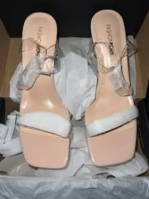 Nude Mid Heels/clear Strap