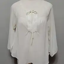 Sperry ivory sheer beaded peasant blouse size small