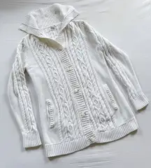 Vintage Y2K LL Bean Cotton Cable Knit Cardigan Sweater White Women's S