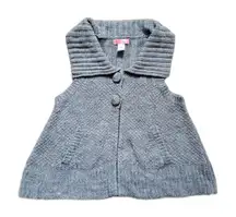 LUX Gray Sweater Vest Cable Knit Women Small Collared Drape w Pockets