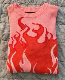 Aqua Blu Coral and Pink Flames Knit Sweater