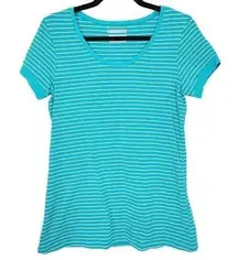 Columbia Womens PFG Omni-Wick Blue & White Striped Short Sleeve T-Shirt Small