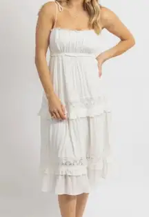 Day + Moon Women's White Boho Tassel Tie Midi Dress