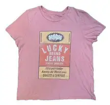 LUCKY BRAND Women’s Pink Graphic Short Sleeve Crew Neck T-Shirt Size L