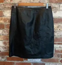 Vintage  100% Leather Black  Pencil Skirt with Small Slit Size 8