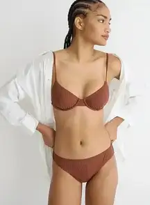 J.Crew Wide Rib hipster full coverage bikini bottom Appalachian Brown Small NWT