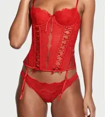Victoria’s Secret Dream Angels Wicked Unlined Lace Push-up Corset Bra Small Red