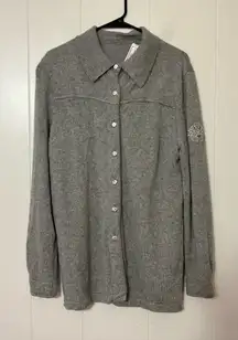 St. John Sport by Marie Gray 100% Cashmere Button-Up Sweater Gray Size M